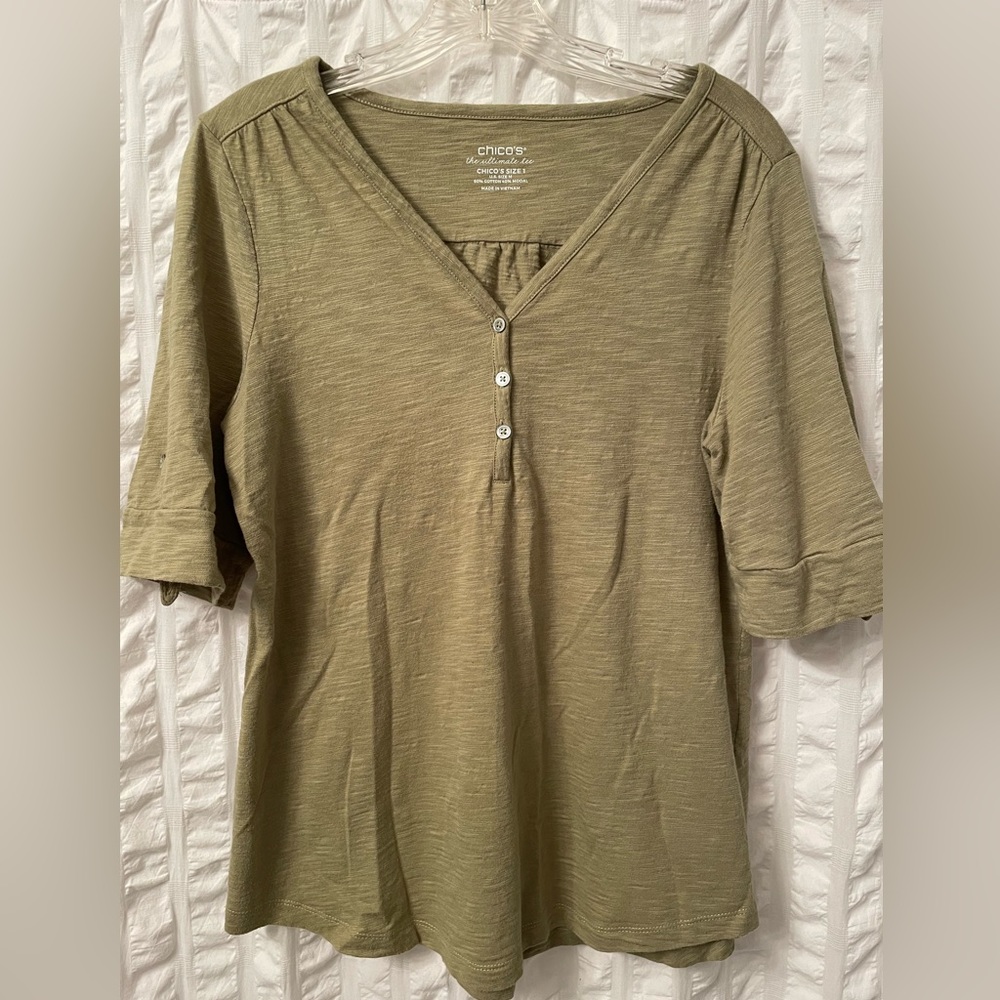 Chicos Olive green Henley t-shirt